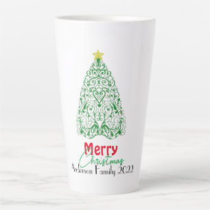 Aangepaste familie moderne lineaire kerstboom latte mok