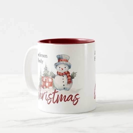 Aangepaste Familie Monogram Naam Kerstmis Tweekleurige Koffiemok (Voorkant links)