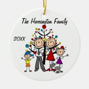 Aangepaste Familie Ouders, Meisje, Jongen, Kat Orn Keramisch Ornament