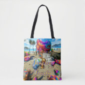 Aangepaste Familie Strand Canvas tas met Zand Welk (Voorkant)