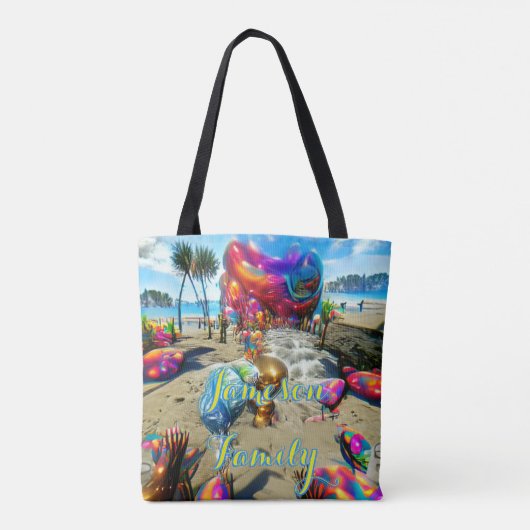 Aangepaste Familie Strand Canvas tas met Zand Welk (Achterkant)