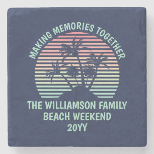 Aangepaste familie vakantie retro tropische strand stenen onderzetter