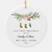 Aangepaste familie van drie Holly kousen Kerstmis Keramisch Ornament (Achterkant)