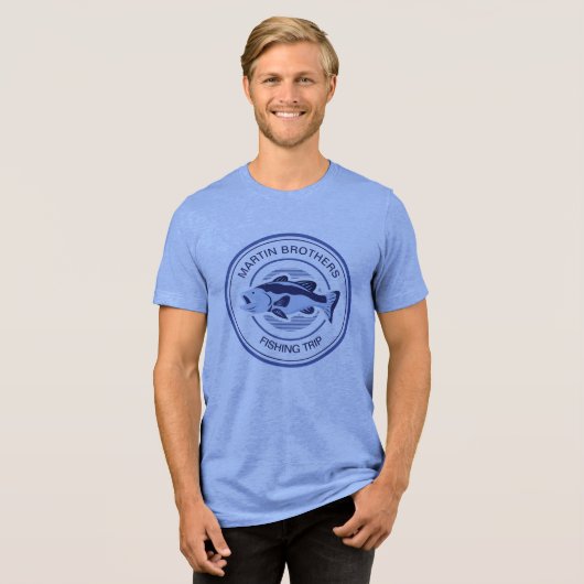 Aangepaste familie Vist Trip Blue Lake Fisherman Tri-Blend Shirt (Voorkant volledig)