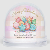 Aangepaste Familiefoto Kerstkoekjes Pink Gingham Sneeuwbol (Achterkant)