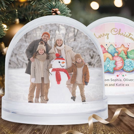 Aangepaste Familiefoto Kerstkoekjes Pink Gingham Sneeuwbol