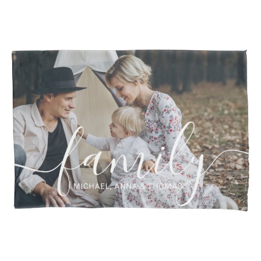 Aangepaste familiefoto met aangepaste naam kussensloop (Voorkant)