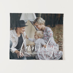 Aangepaste familiefoto met aangepaste naam wandkleed