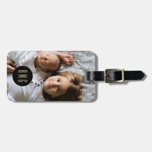 Aangepaste familiefoto | Monogram | Adres Bagagelabel (Voorkant horizontaal)