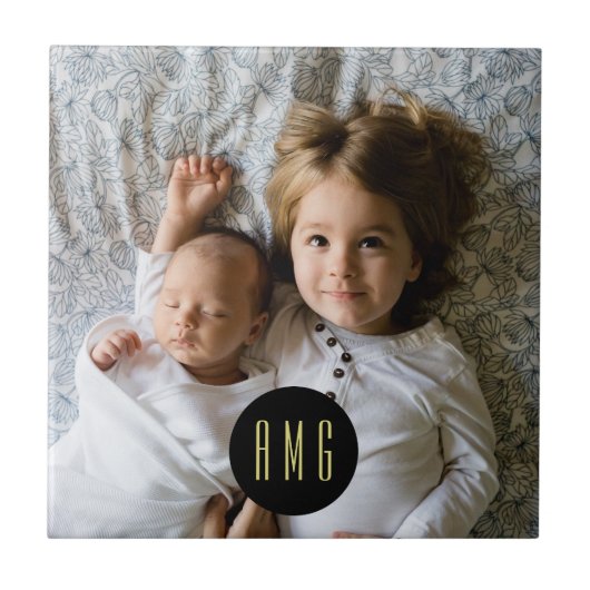 Aangepaste familiefoto | Monogrammen Tegeltje (Voorkant)