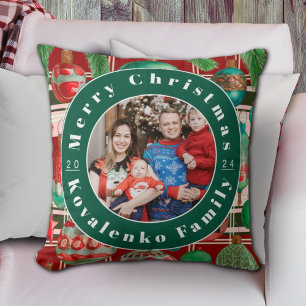 Aangepaste Familiefoto Rood Groen Plaid Vakantie Kussen