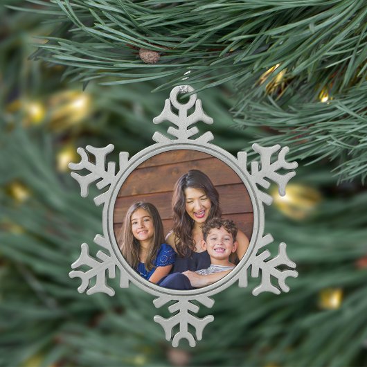Aangepaste familiefoto tin sneeuwvlok ornament