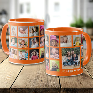 Aangepaste familienaam 22 Fotocollage Oranje Mok