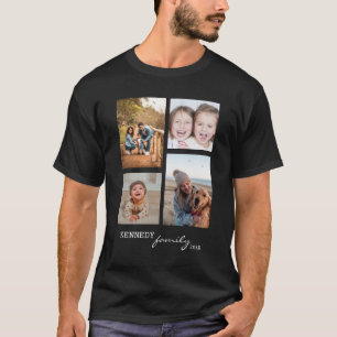 Aangepaste familienaam 4 Foto Collage Black T-shirt