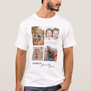 Aangepaste familienaam 4 Fotocollage Wit T-shirt