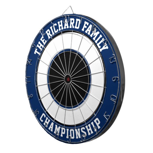 Aangepaste familienaam aangepast blauw dartboard dartbord (Voorkant Rechts)