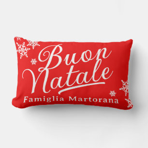 Aangepaste familienaam Buon Natale Rood Kussen