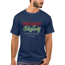 Aangepaste familienaam Christmas navy t-shirt