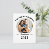 Aangepaste familienaam, foto en oprichtingsjaar briefkaart (Staand voorkant)