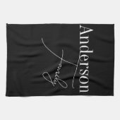 Aangepaste familienaam Modern Zwart-wit Theedoek (Horizontaal)