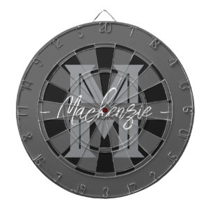 Aangepaste familienaam monogram grijs dartbord