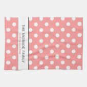 Aangepaste familienaam op roze polaire dot keukenh theedoek (Horizontaal)