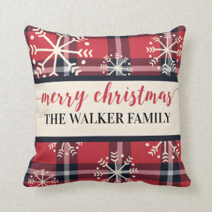 Aangepaste Familienaam Plaid en Snowflakes Vakanti Kussen
