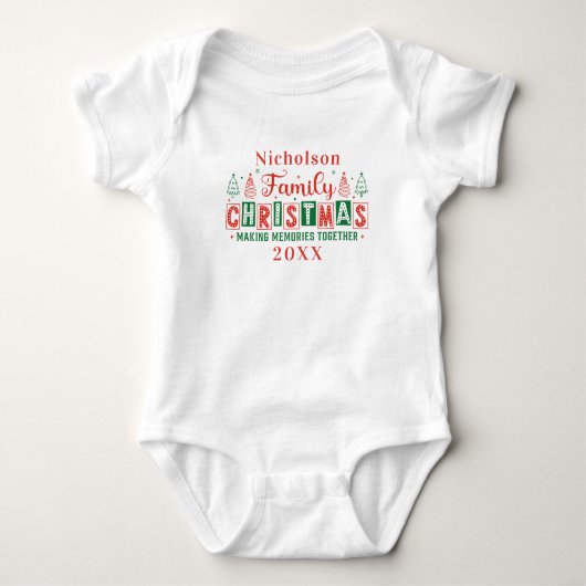 Aangepaste familienaam Red Green Christmas Romper (Voorkant)