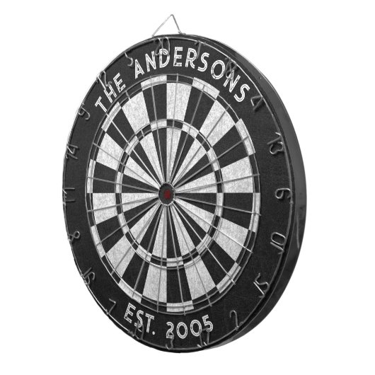 Aangepaste familienaam Rustiek Zwart Wit Dartboard Dartbord (Voorkant Rechts)