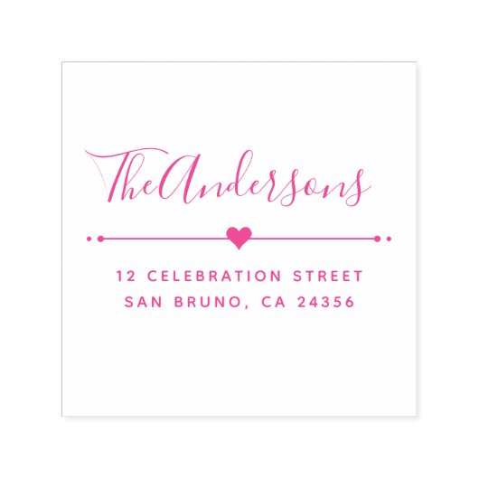 Aangepaste familienaam Script & Retouradres Fuchsi Zelfinktende Stempel (Design)