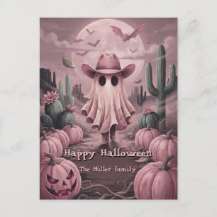 Aangepaste familienaam Westerse Roze Geest Cowboy Feestdagenkaart