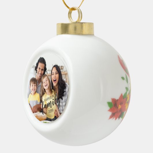 Aangepaste FAMILY Script One Photo Keepsake Keramische Bal Ornament (Rechts)