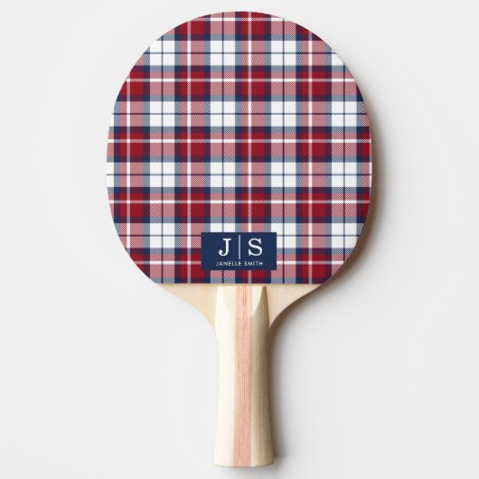 Aangepaste Fancy Monogram Naam Plaid Ping Pong Pad Tafeltennisbatje (Voorkant)