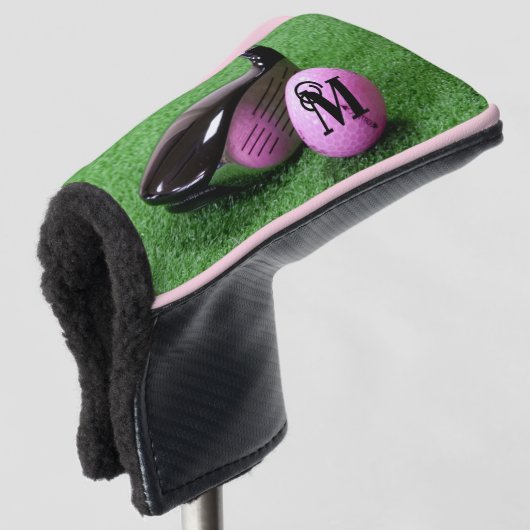 Aangepaste Fancy monogram roze Golfbal van het Man Golfheadcover (3/4 voorkant)