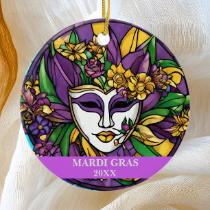 Aangepaste Faux Glas in lood Mardi Gras Mask Keramisch Ornament