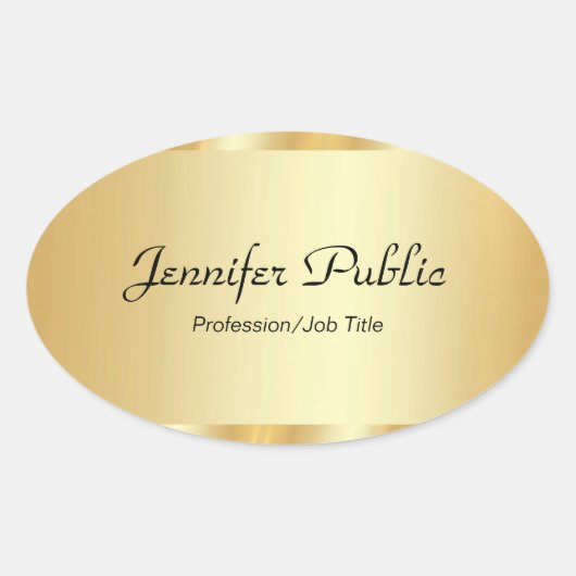 Aangepaste Faux Gold Elegant Script Glamor Sjabloo Ovale Sticker (Voorkant)