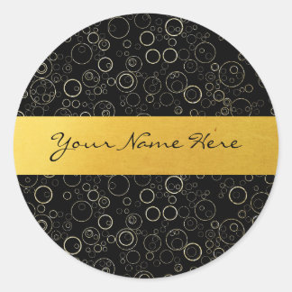 Aangepaste Faux Gold Foil belletjes op zwart Ronde Sticker