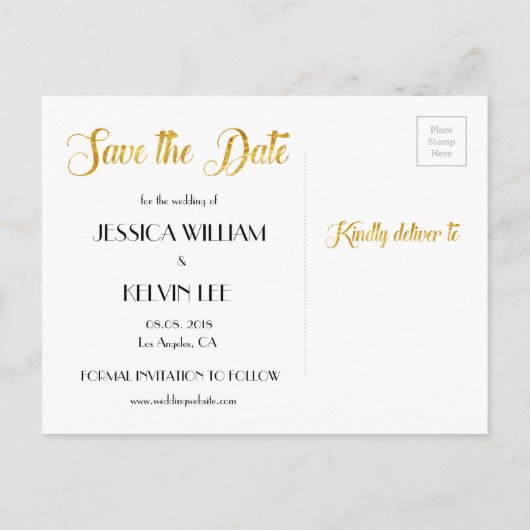 Aangepaste Faux Gold Foil Confetti Stippen Save th Aankondigingskaart (Achterkant)