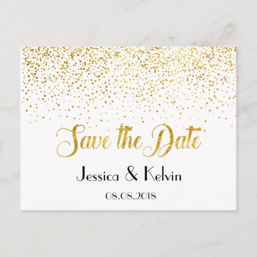 Aangepaste Faux Gold Foil Confetti Stippen Save th Aankondigingskaart (Voorkant)