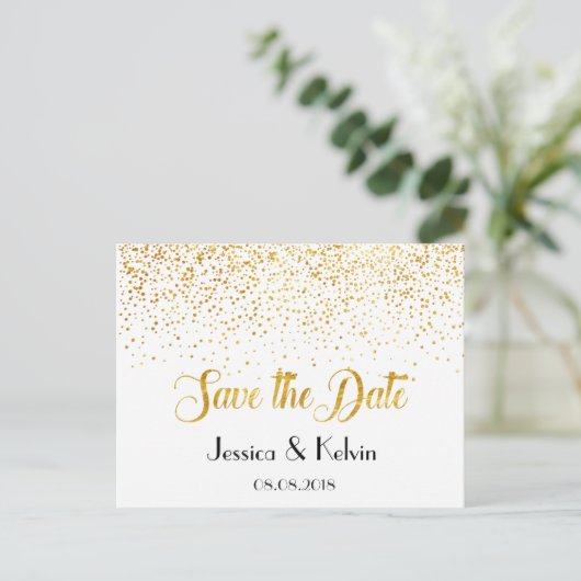 Aangepaste Faux Gold Foil Confetti Stippen Save th Aankondigingskaart (Staand voorkant)