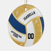 Aangepaste Faux Gold Glitter, wit en blauw Volleyb Keramisch Ornament (Links)