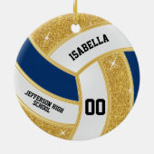 Aangepaste Faux Gold Glitter, wit en blauw Volleyb Keramisch Ornament (Achterkant)