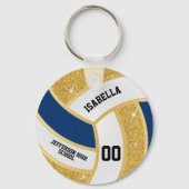 Aangepaste Faux Gold Glitter, wit en blauw Volleyb Sleutelhanger (Voorkant)