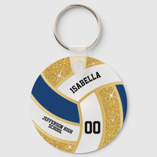 Aangepaste Faux Gold Glitter, wit en blauw Volleyb Sleutelhanger (Voorkant)