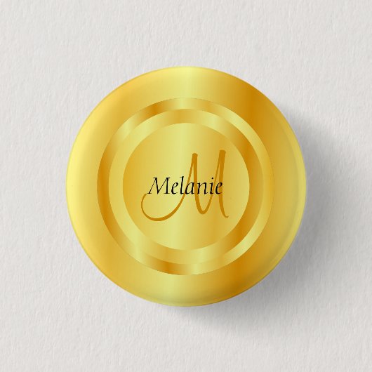 Aangepaste Faux Gold Modern Monogram Elegant Sjabl Ronde Button 3,2 Cm (Voorkant)