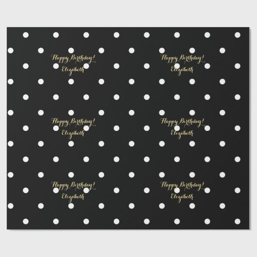 Aangepaste Faux Gold Script Black en White Polka D Cadeaupapier (Vlak)