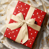Aangepaste Faux Gold Script-kerstmis Red Polka Dot Cadeaupapier