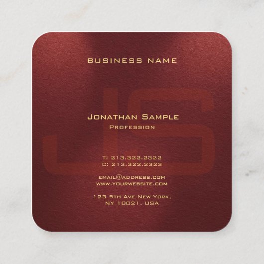 Aangepaste Faux Gold Text Elegant Monogram Initial Vierkante Visitekaartje (Achterkant)