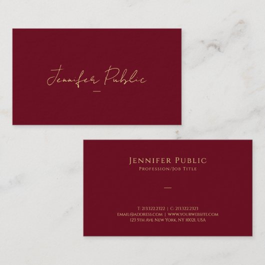 Aangepaste Faux Gold Text Script Luxury Premium Th Visitekaartje (Voorkant / Achterkant)