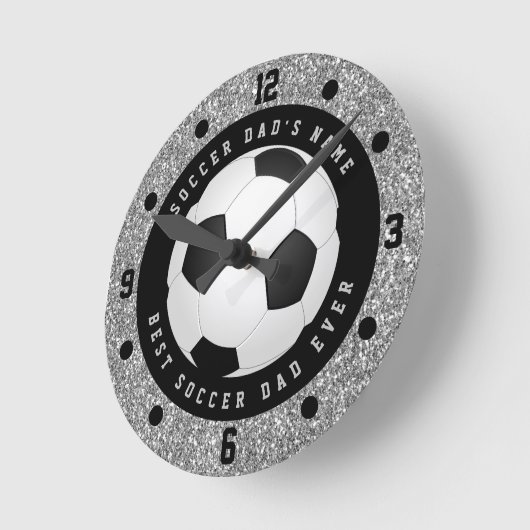 Aangepaste Faux Silver Glitter Voetbal Voetbal Pap Ronde Klok (Hoek)